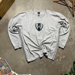 Vintage 90s Jordan Shield Patch Embroidered Long Sleeve Tee Mens 2XL Grey Shirt